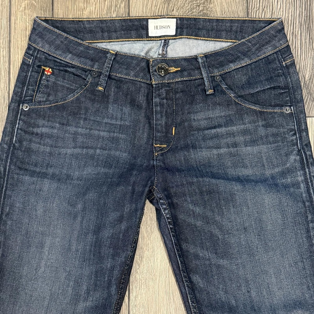 Hudson Carly Straight Leg Jeans Dark‎ Wash Blue 27 Flap Pocket Designer Denim - Picture 2 of 14